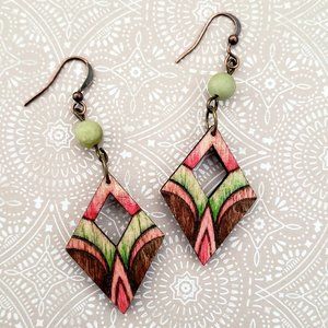 Aloha Wooden Traditional Tribal Earrings | Distressed Color